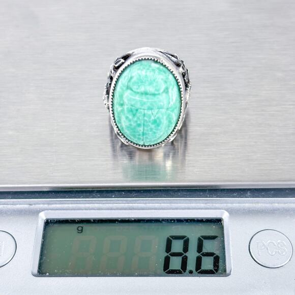 Vintage Sterling Silver 925 Ornate Green Resin Scarab Beetle Ring Size 4.5 - Picture 8 of 8